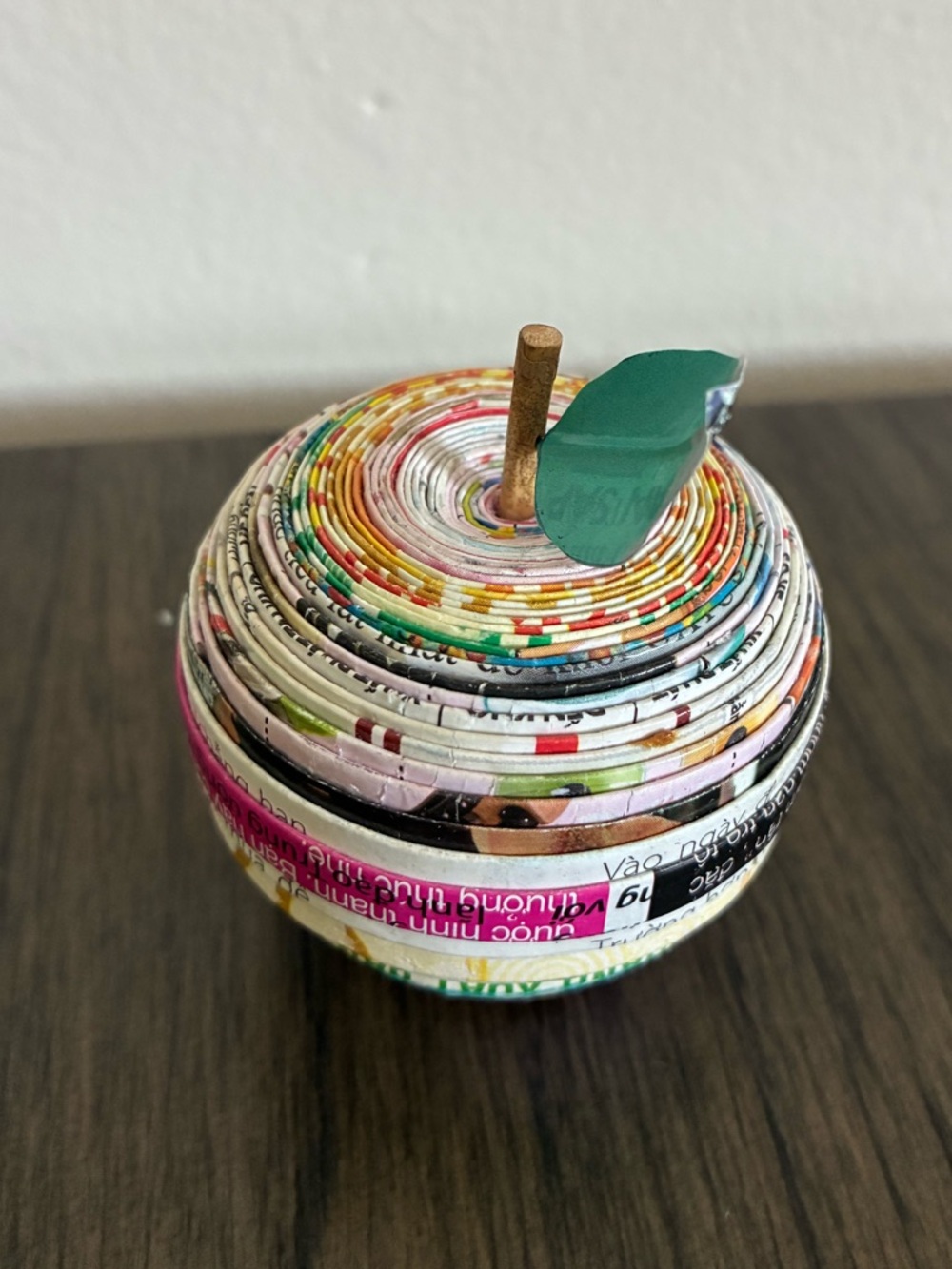 Handmade Paper Magazine Apple  trinket  box with Lid - Multi-color Folk-art
